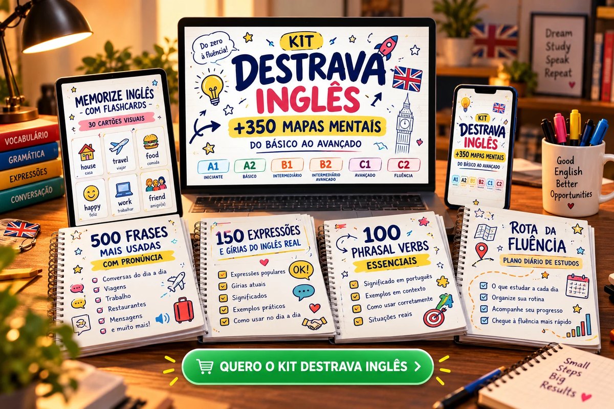 Kit Destrava Inglês completo com 350 mapas mentais e 4 bônus